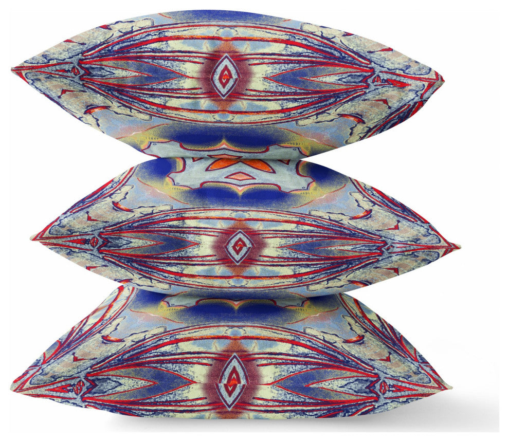 20" Red Blue Geo Tribal Suede Throw Pillow