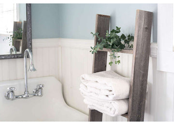 4 Step Rustic Weathered Grey Wood Ladder Shelf