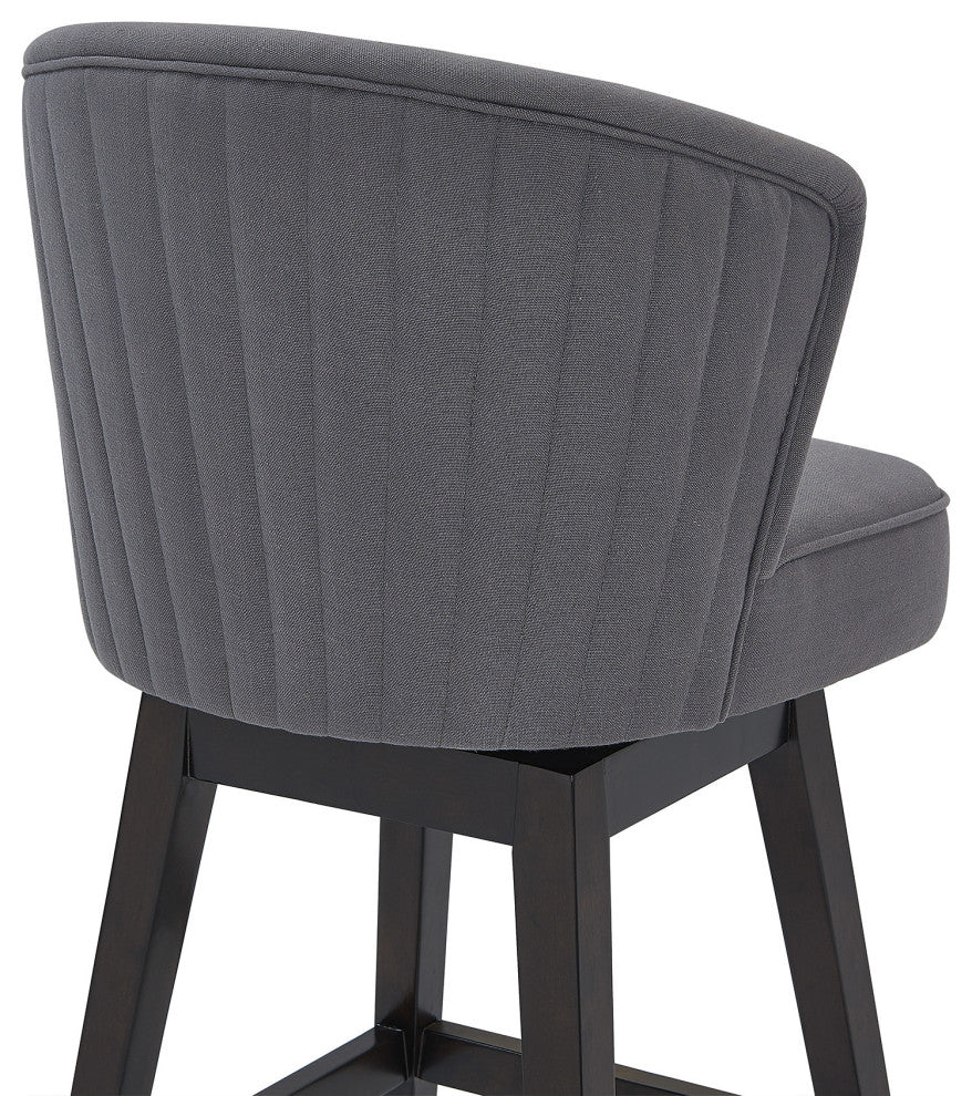 26" Gray Espresso Wood Fabric Swivel Bar Stool