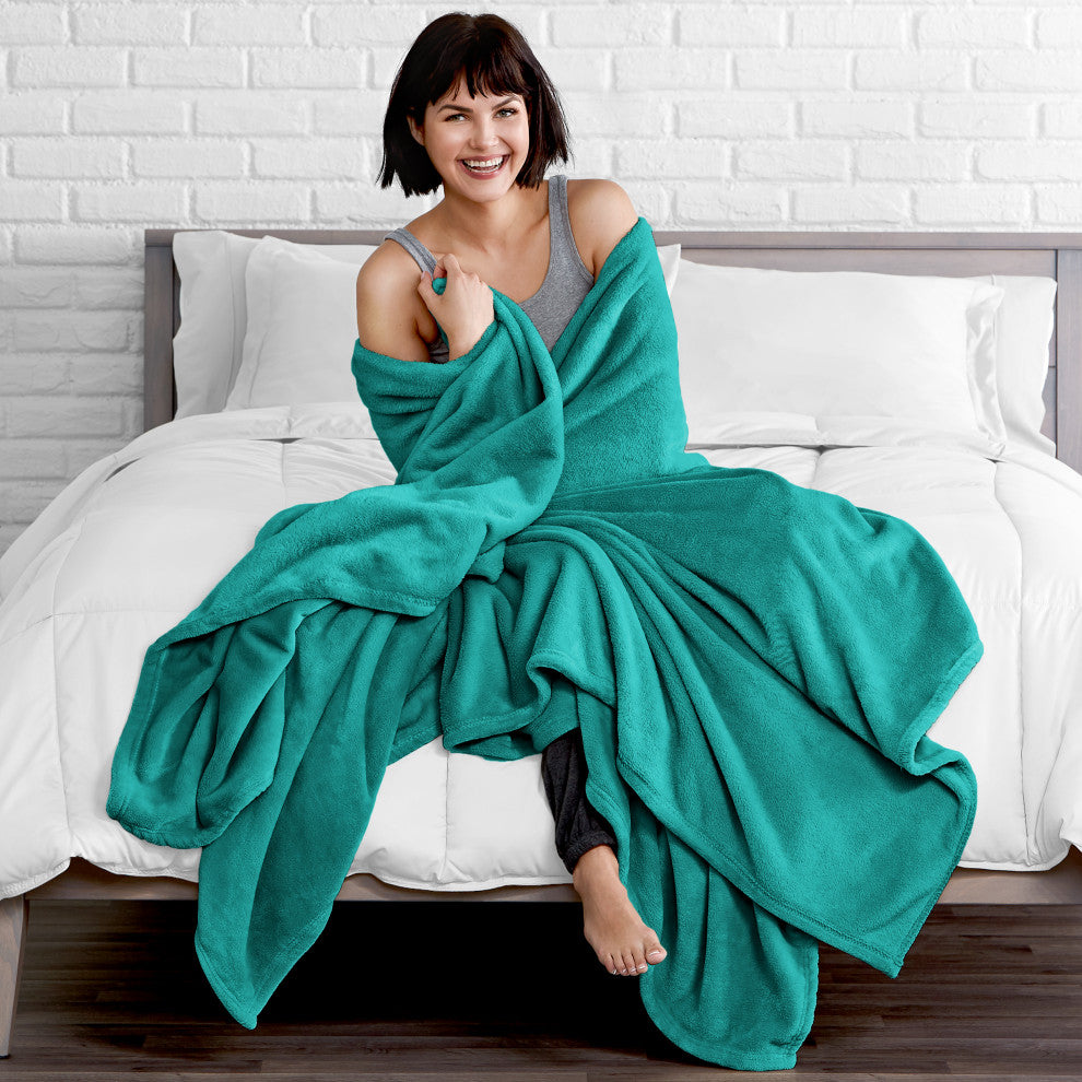 Bare Home Microplush Fleece Blanket, Emerald, Full/Queen