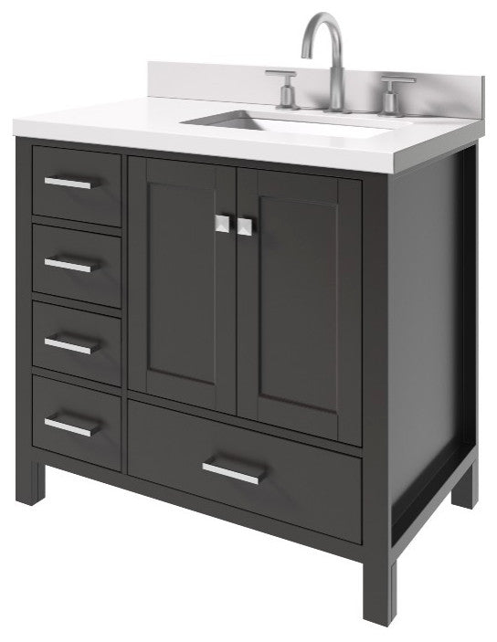 Cambridge Espresso 37" Right Offset Rectangle Sink Vanity With Quartz Countertop