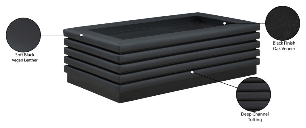 Rory Black Faux Leather Coffee Table, Black, Rectangular, Black Finish