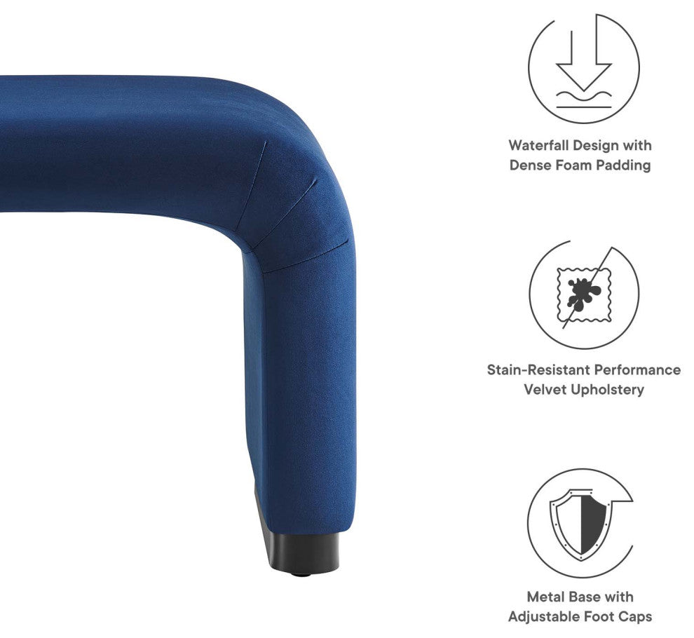 Koda Performance Velvet Waterfall Stool - Black Midnight Blue
