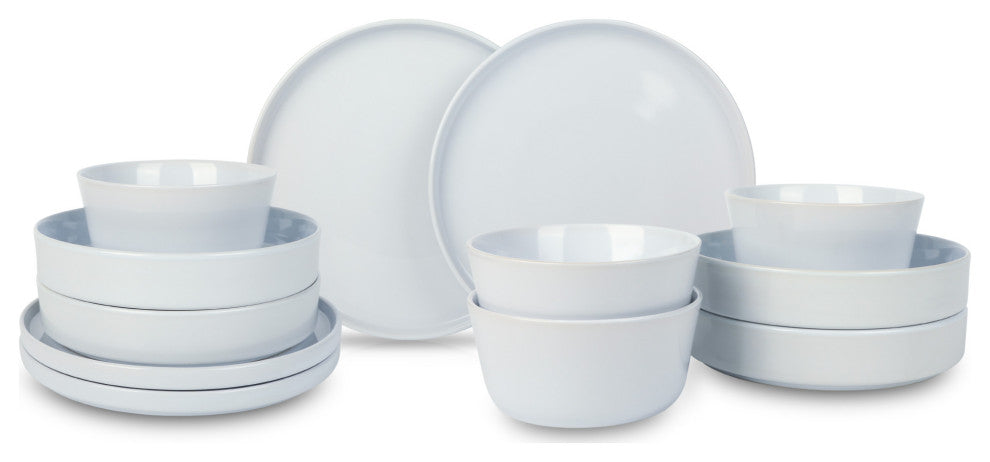 Stone Lain Celina Stoneware Dinnerware Set, Cereal and Dinner Bowls, White, 12-Piece
