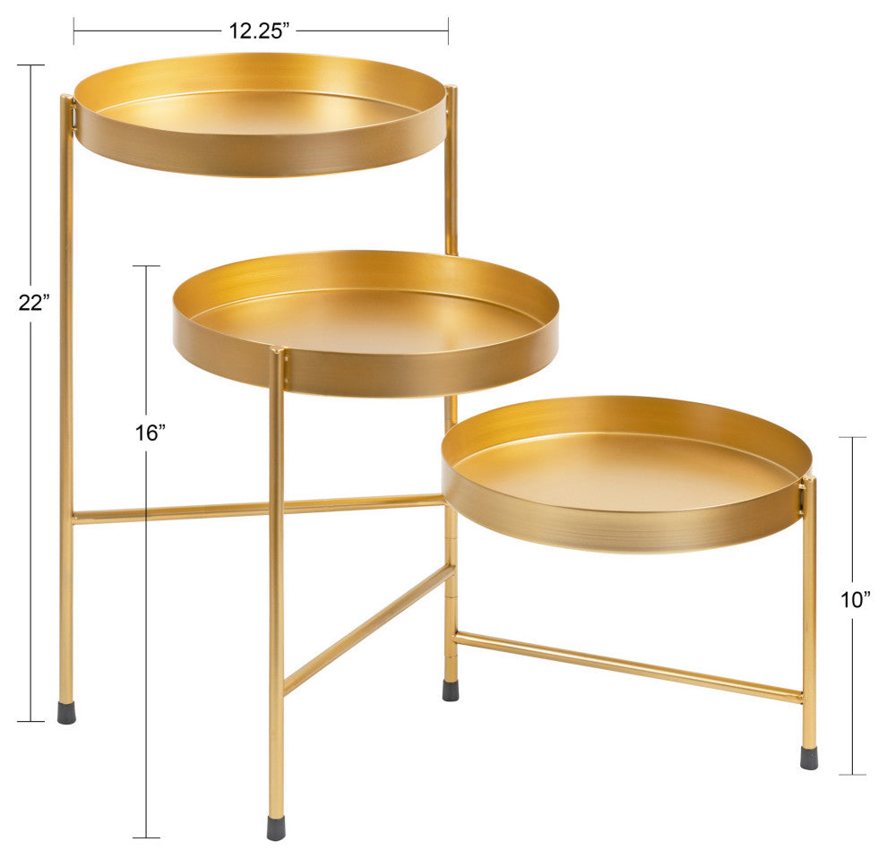 Finn Tiered Metal Plant Stand, Gold 13x13x22