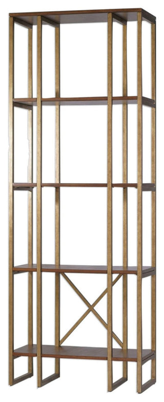 Uttermost 25347 Karishma 32"W 4 Shelf Wood and Metal Shelving - Antique Gold