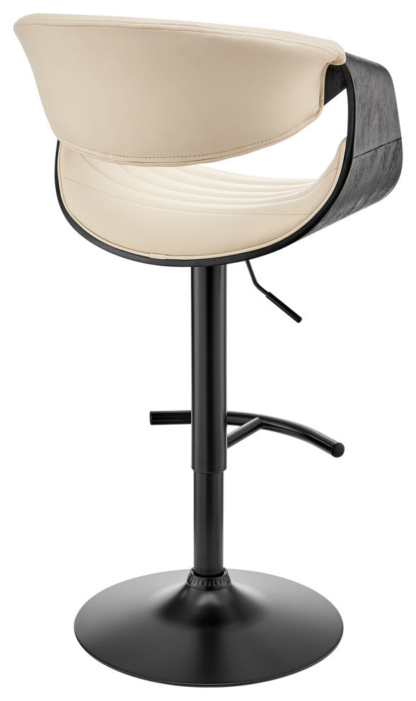 Gionni Adjustable Swivel Cream Faux Leather and Black Wood Bar Stool