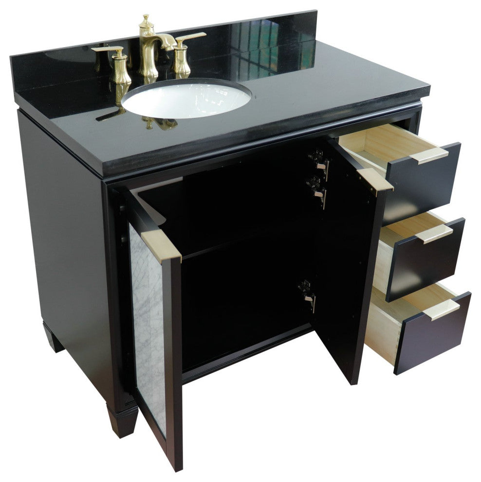 43" Single Vanity, Black Finish With Black Galaxy
