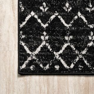 Moroccan HYPE Boho Vintage Diamond Runner Rug, Black/Ivory, 5' Square