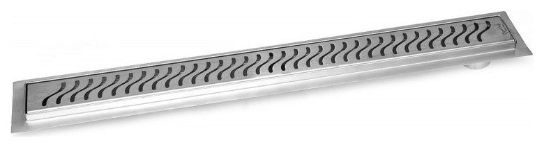 Offset Linear Drain, 60 Inch Side Outlet Linear Drain Complete Set, Ocean Wave