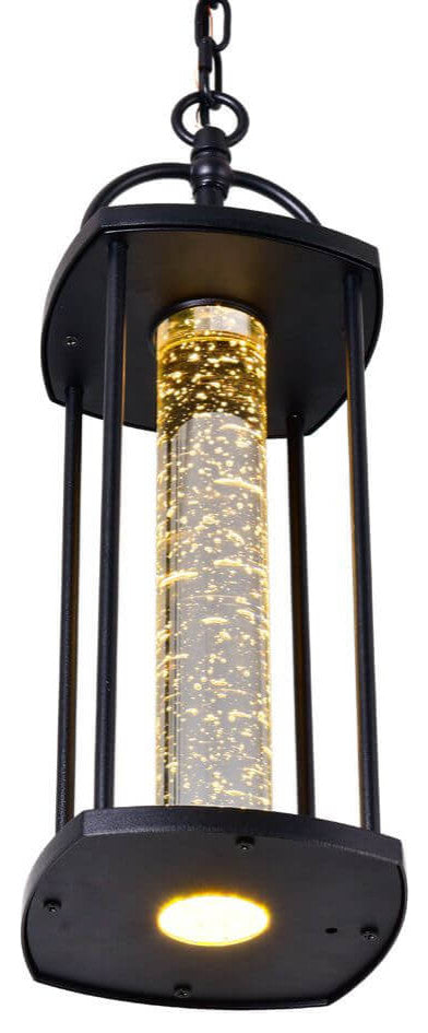 6" LED Outdoor Pendant, Black With Bubble Crystals
