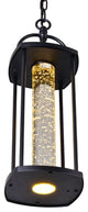 6" LED Outdoor Pendant, Black With Bubble Crystals