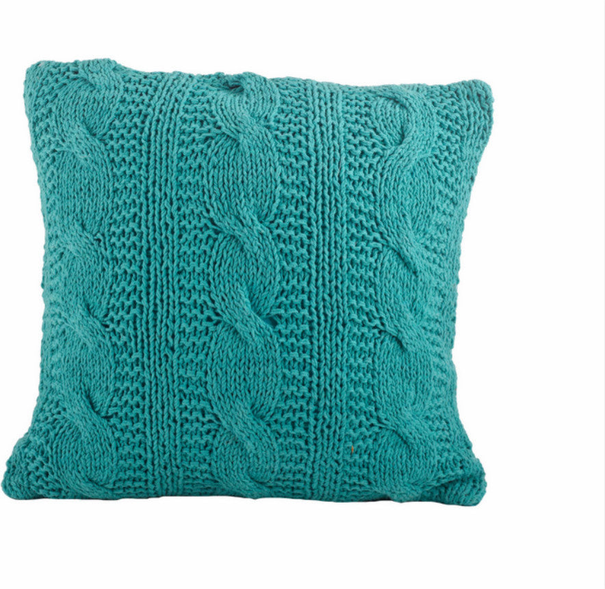 Cable Knit Design Throw Pillow, Turquoise