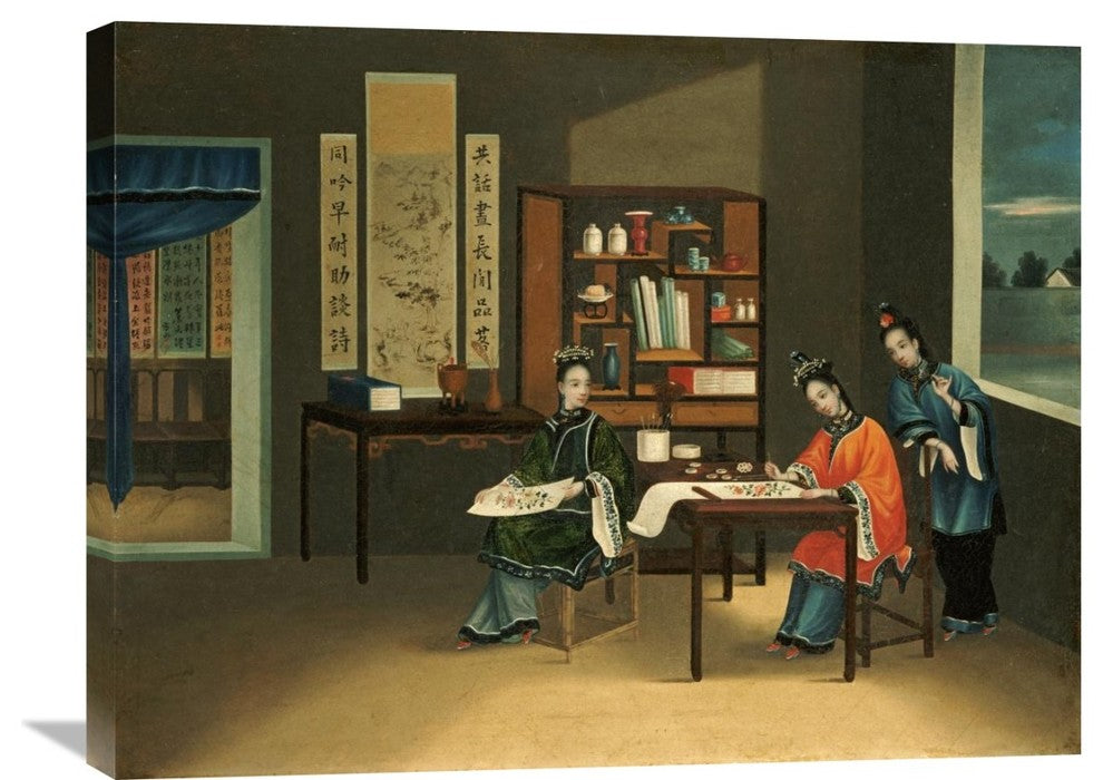 "An Interior With a Woman Painting Flowers" Artwork, 30" x 22"