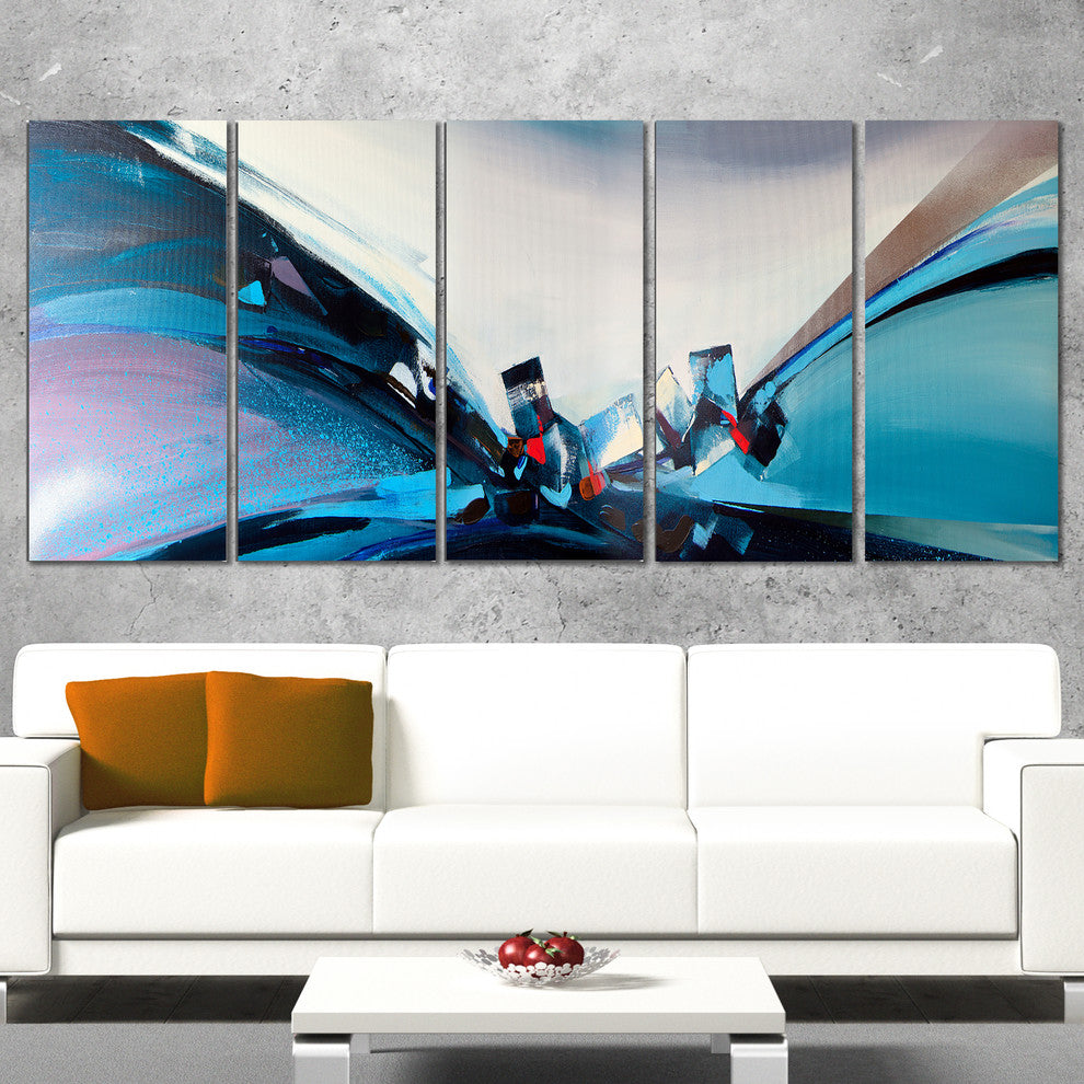"Blue Panoramic Abstract Design" Canvas Print, 5 Panels, 60"x28"