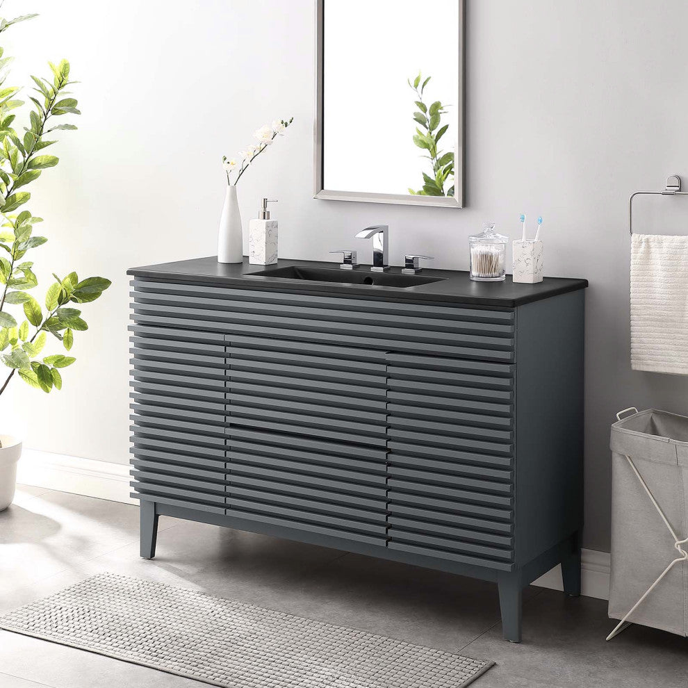 Render 48" Single Sink Bathroom Vanity, Gray Black