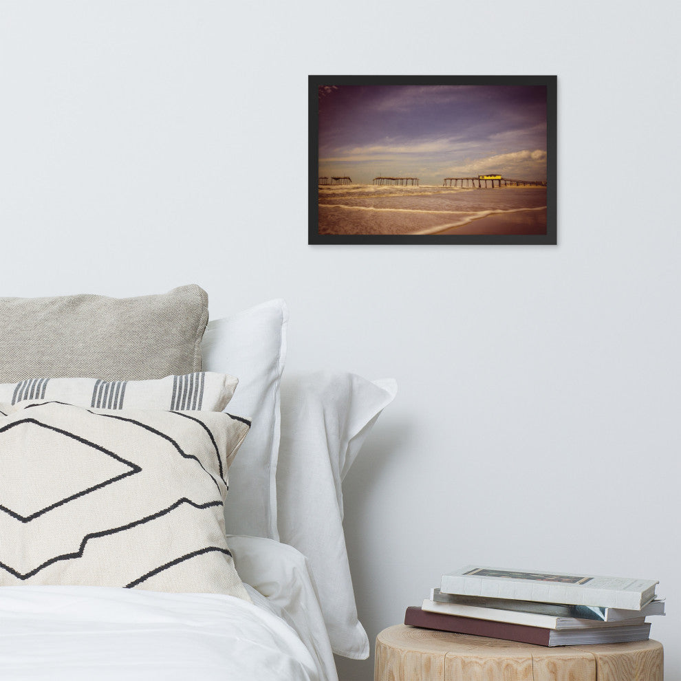 Aged View of Frisco Pier Coastal Framed Photo Paper Print, Black, 12" X 18"