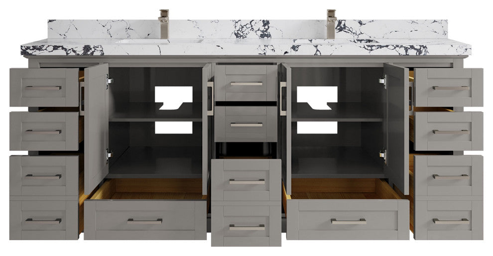 Boston 84" Double Sink Bath Vanity in Elephant Skin Gray 2" Viola Night