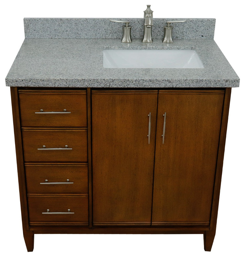 37" Single Vanity, Walnut Finish With Gray Granite