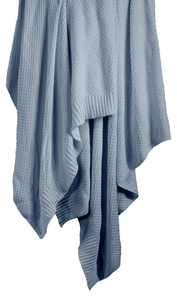 Cotton Knit Throw Blanket, 50"x60", Light Blue, 1 Piece