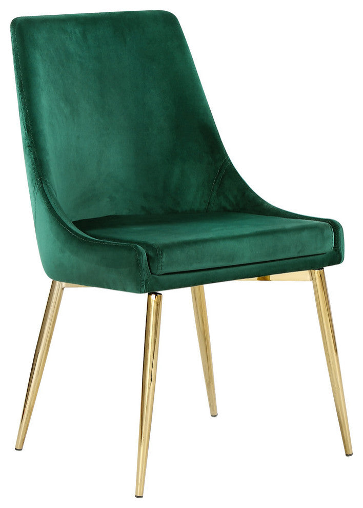 Karina Velvet Dining Chairs, Set of 2, Green, Gold Base