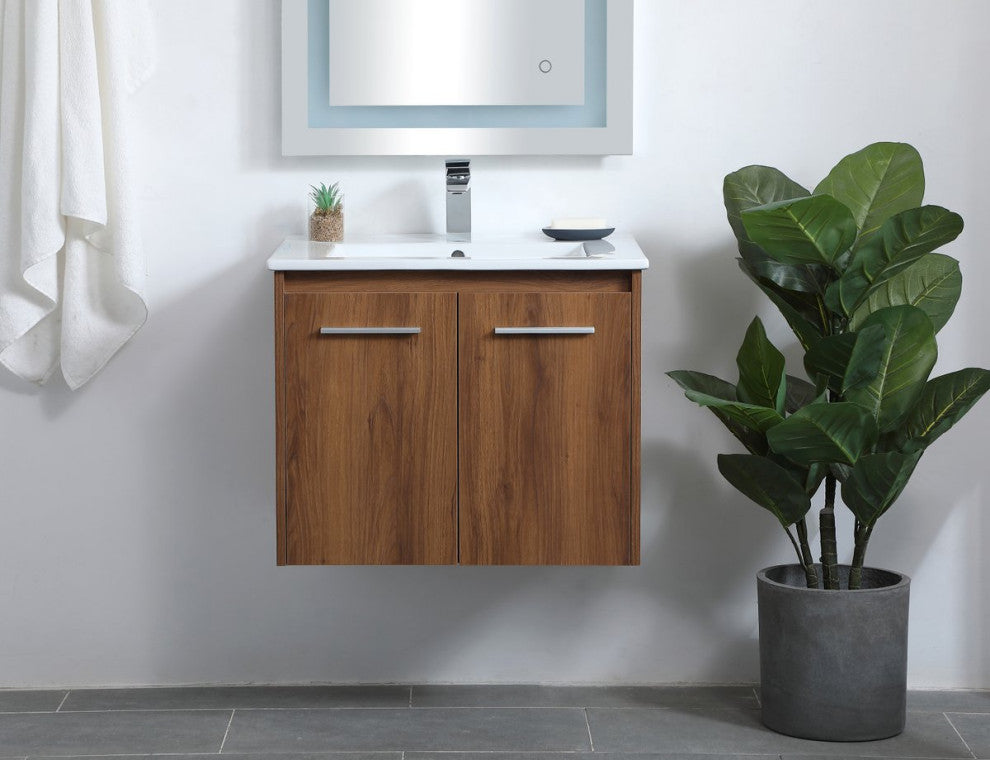 Single Bathroom Floating Vanity, Walnut Brown, 24"
