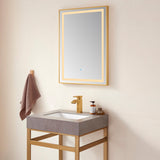 Horizontal Rectangular LED Wall Mount Bathroom Mirror, Gold, 24"