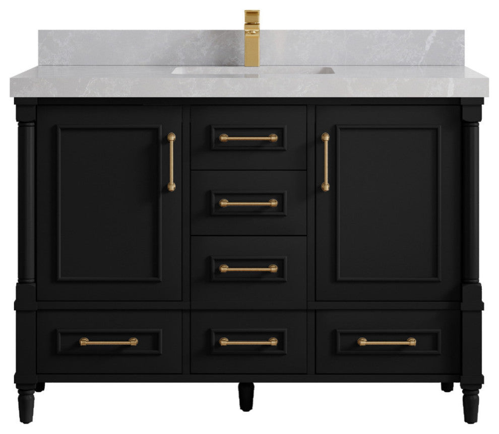 Aberdeen 48 Single Sink Bath Vanity in Black 2" Pearl Gray