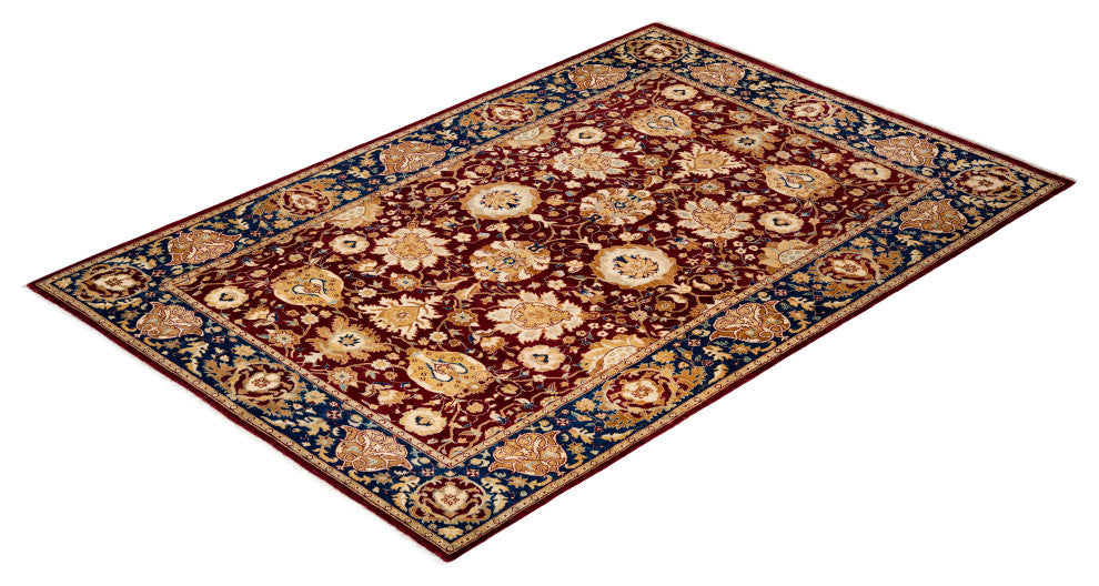 Ottoman, One-of-a-Kind Handmade Area Rug Red, 6' 1" x 9' 2"