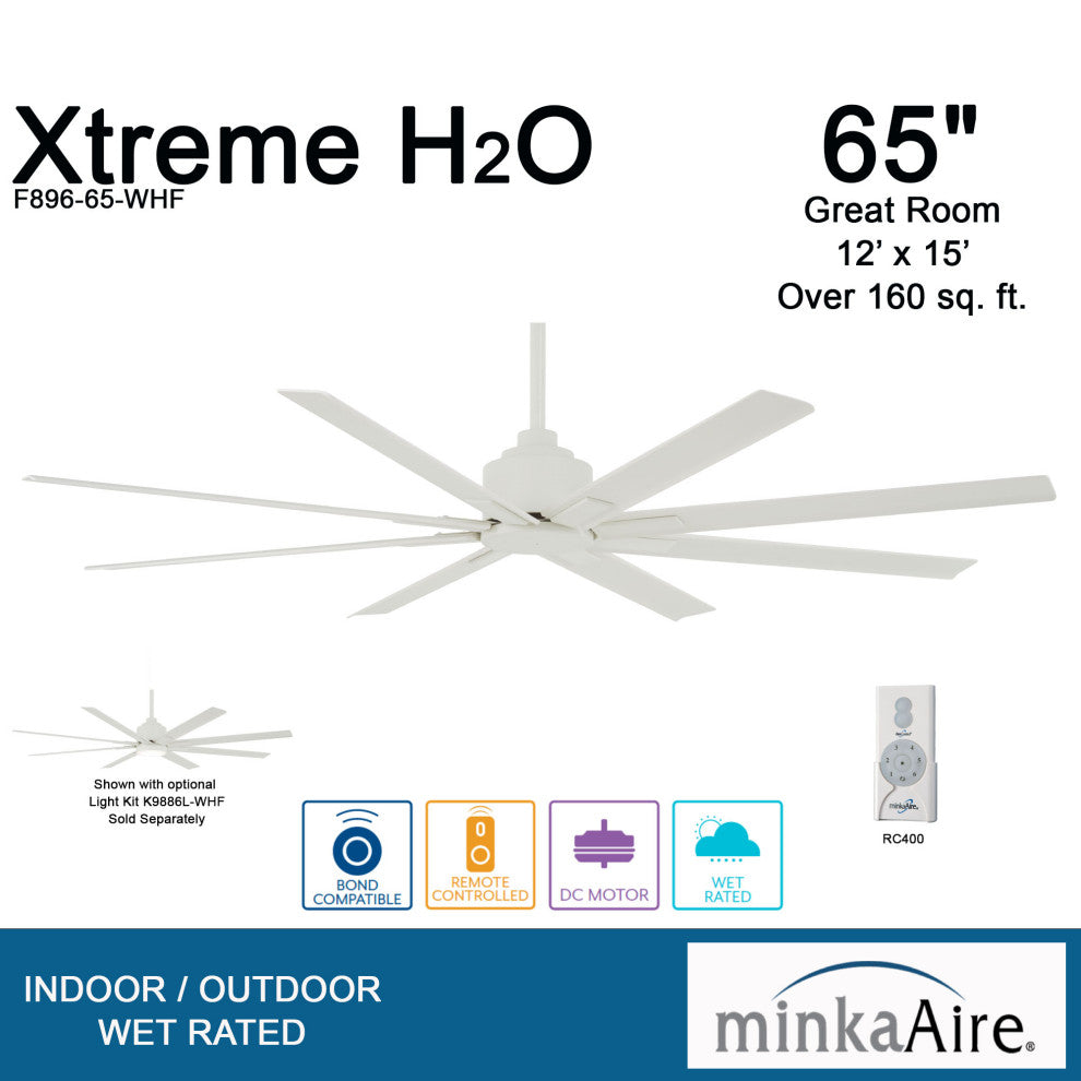 MinkaAire White Xtreme H2O 65" 8-Blade Indoor / Outdoor Ceiling Fan w/ Remote