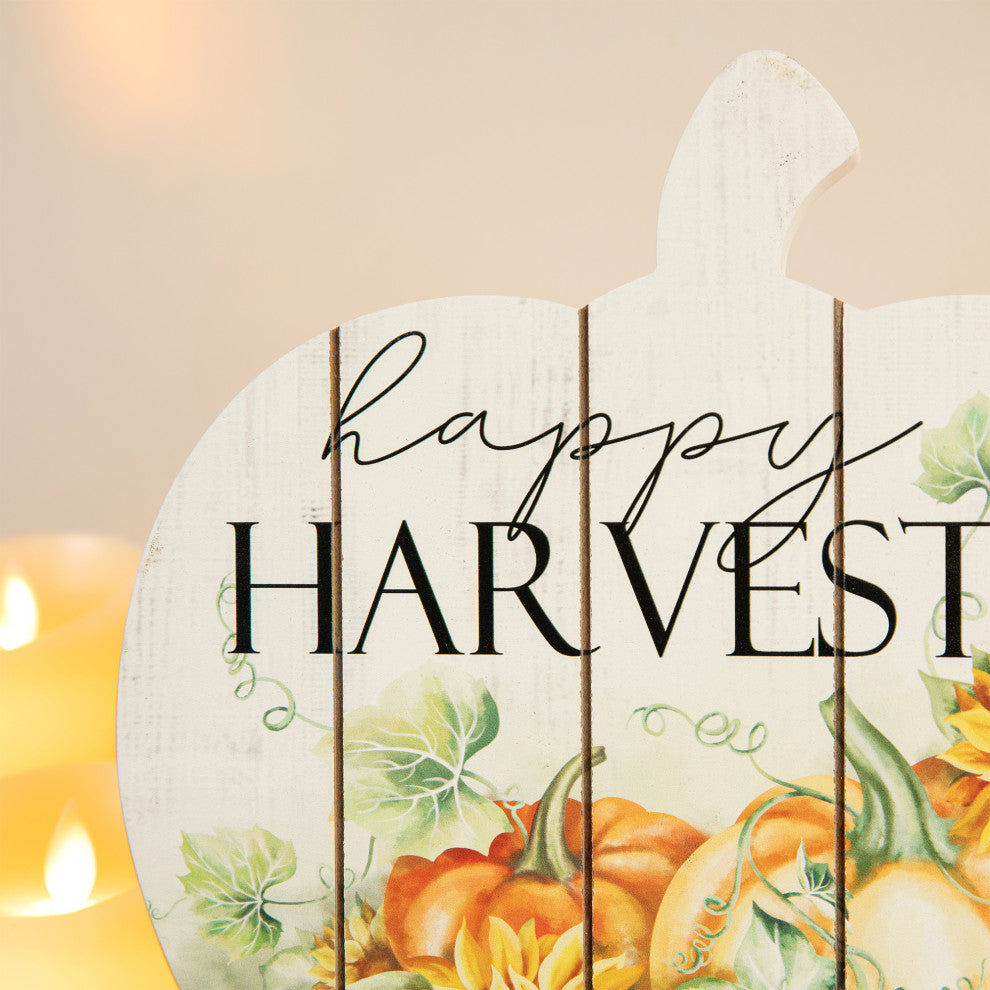 9.75"L "Happy Harvest" Pumpkin Table Sign