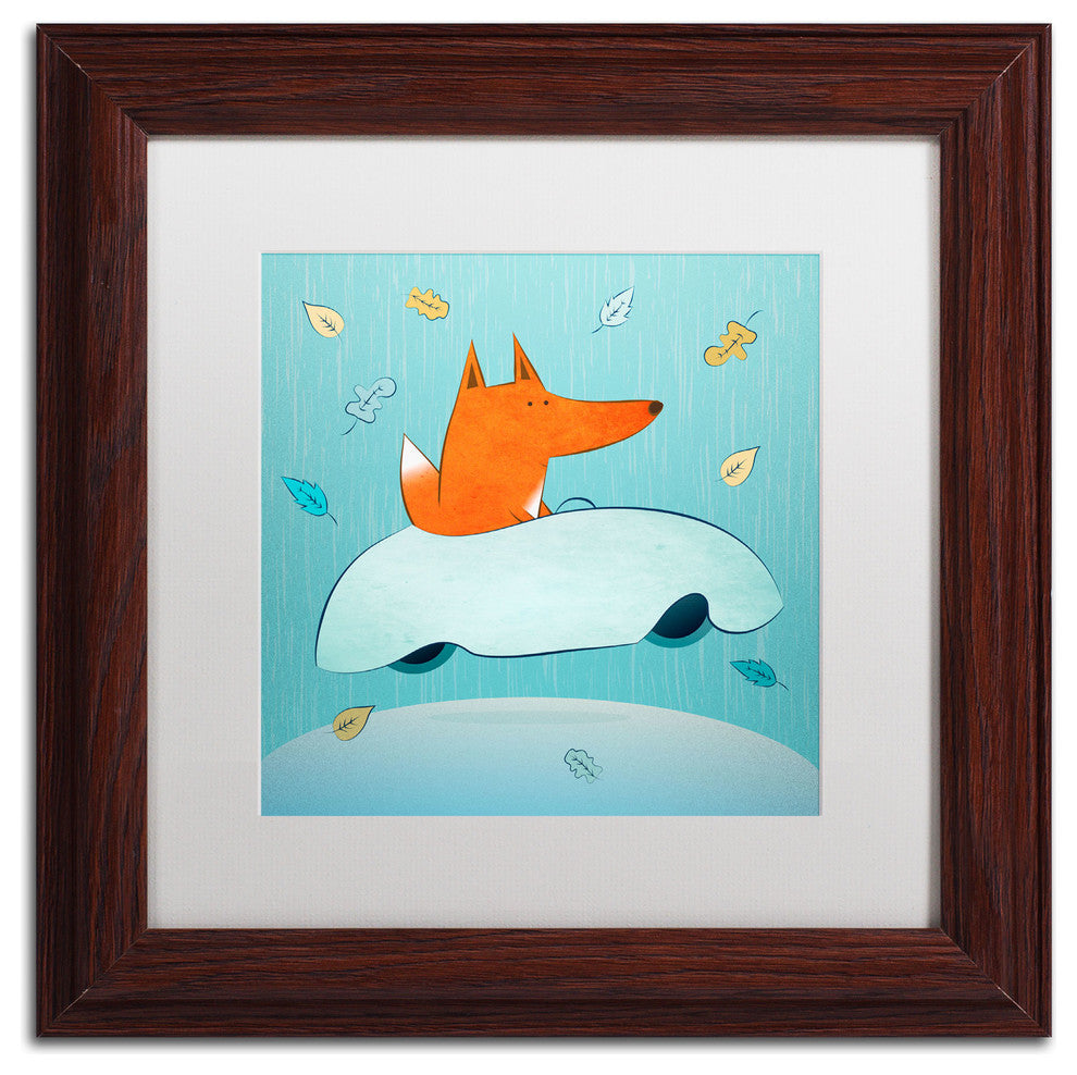 'Fox in Car' Matted Framed Canvas Art by Carla Martell