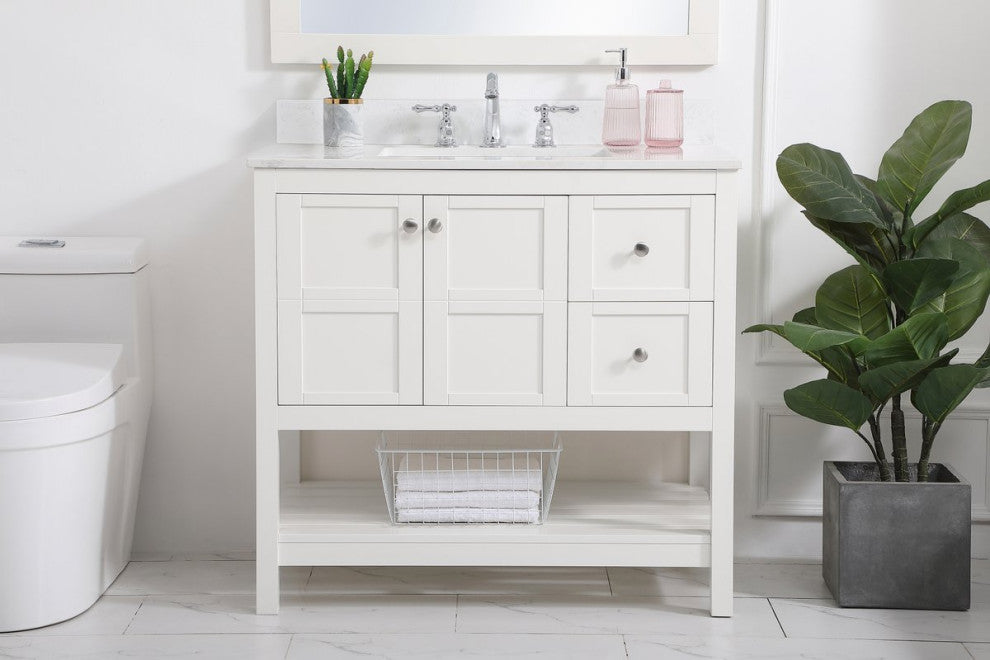 Tobias 36" Single Bathroom Vanity, White With Backsplash