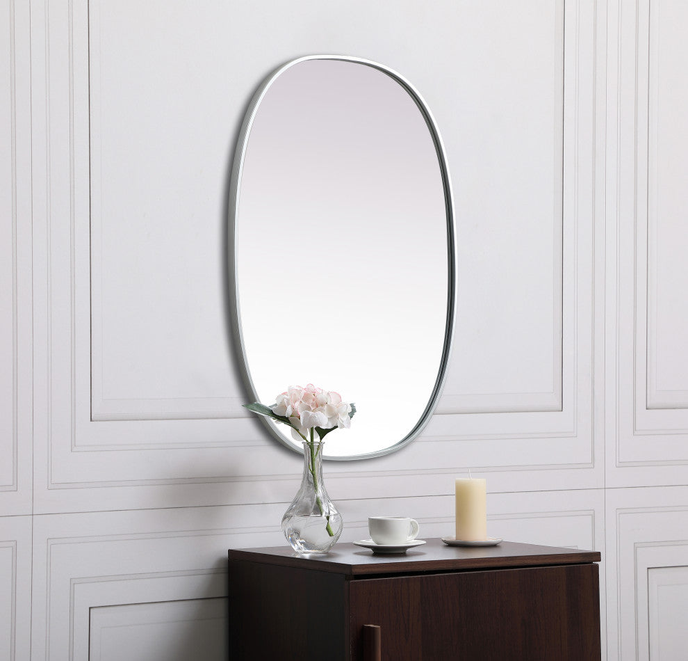 Metal Frame Oval Mirror 27X36 Inch, Silver