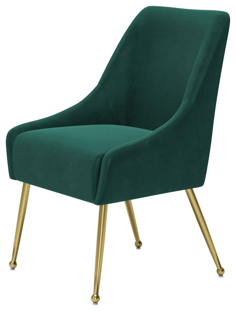 Side Dining Chair, Steel Metal, Fabric, Green, Gold, Bar Kitchen Cafe Bistro