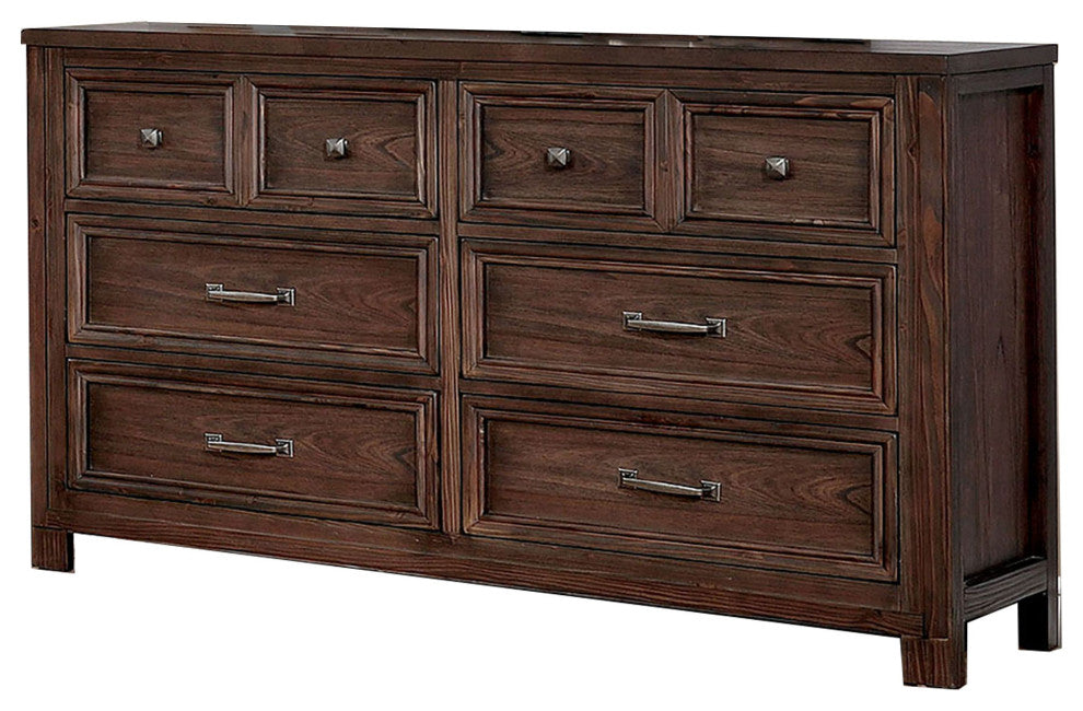 Benzara BM203216 6 Drawer Transitional Wooden Dresser With Molded Trim, Brown