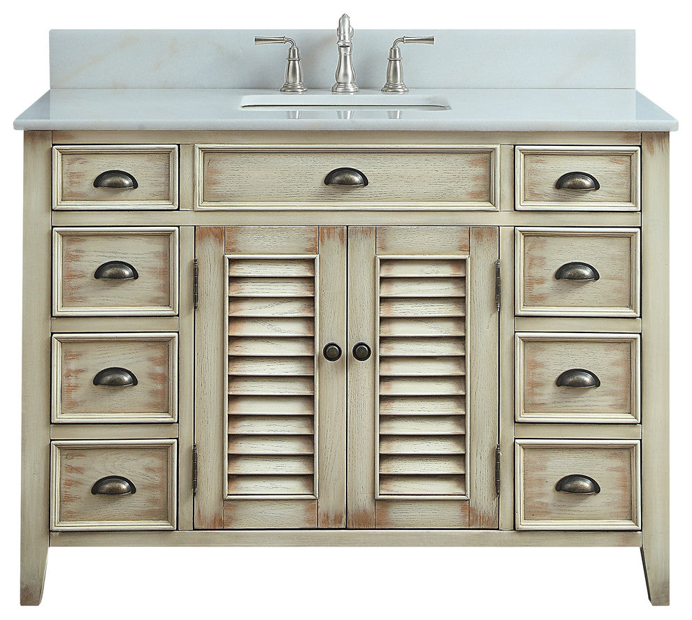 46" Benton Distressed Beige Abbeville Vanity, With Backsplash