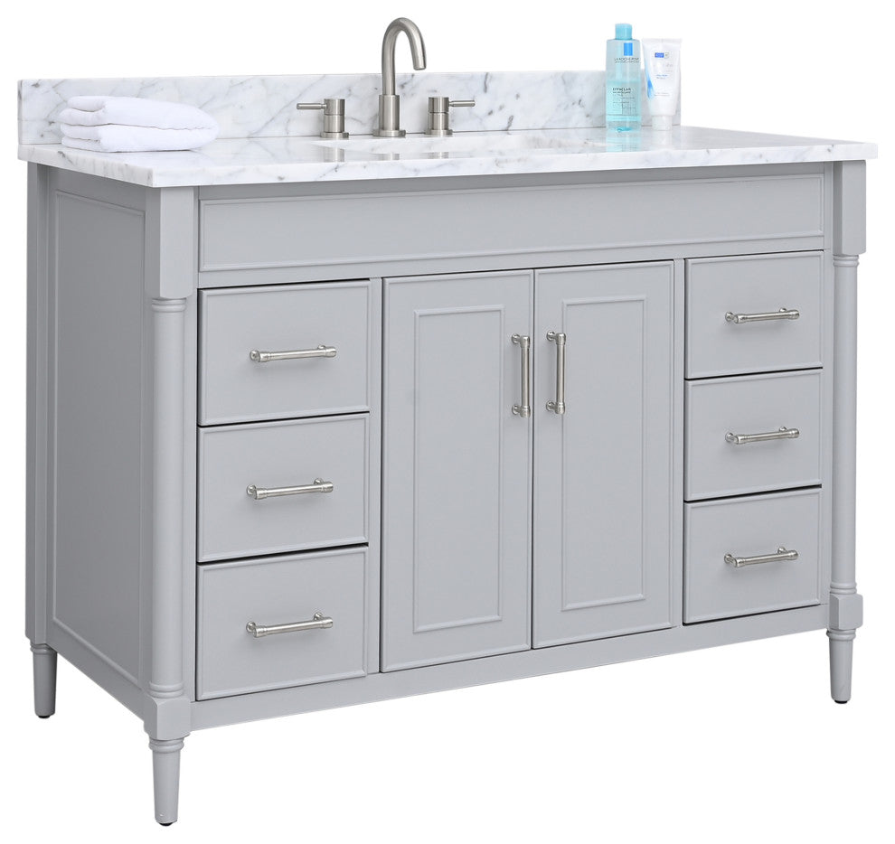 Avanity Bristol 48" Vanity Combo in Light Gray and Carrara White Marble Top