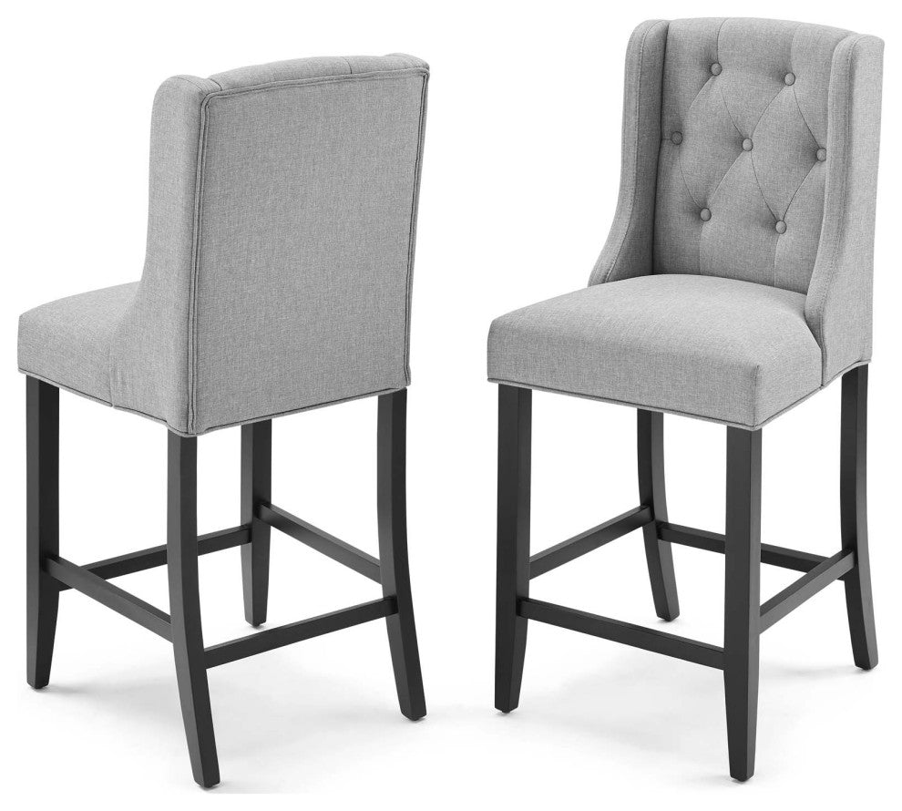 Counter Stool Chair, Set of 2, Fabric, Wood, Gray, Modern, Bar Pub Bistro