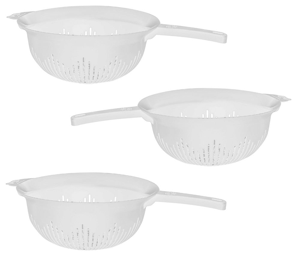 YBM Home 9.75 In. Deep Plastic Strainer Colander Use for Pasta, 3 Pack, White