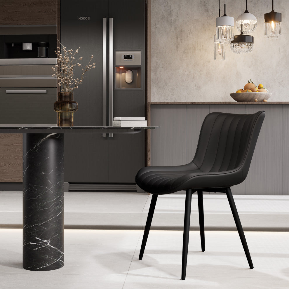 Younike Dining Chair Set of 2, Liner Pattern Faux Leather, Black