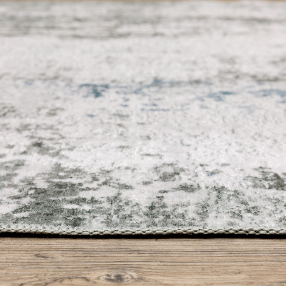 Michaela Machine Washable Marbled Grey/ Blue Indoor Area Rug, Grey, 5'x7'