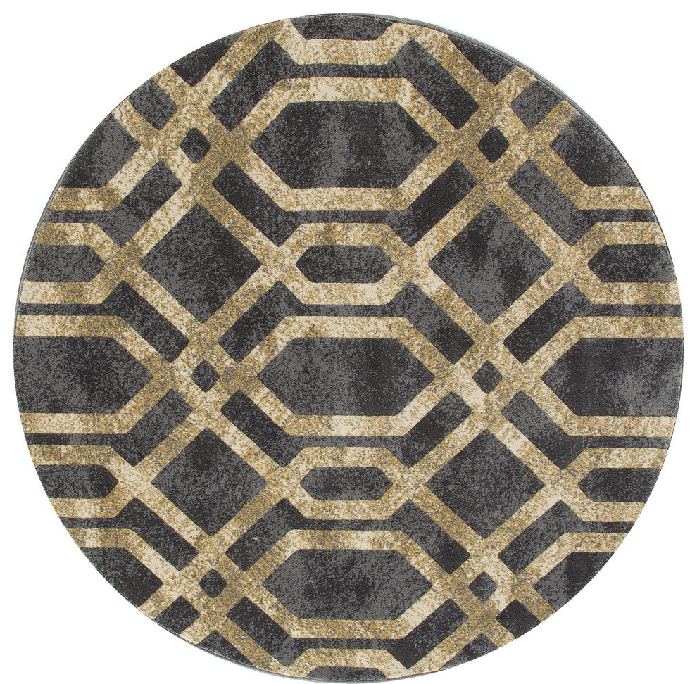 Bastille Fretwork Light Yellow 7'10" Round Area Rug