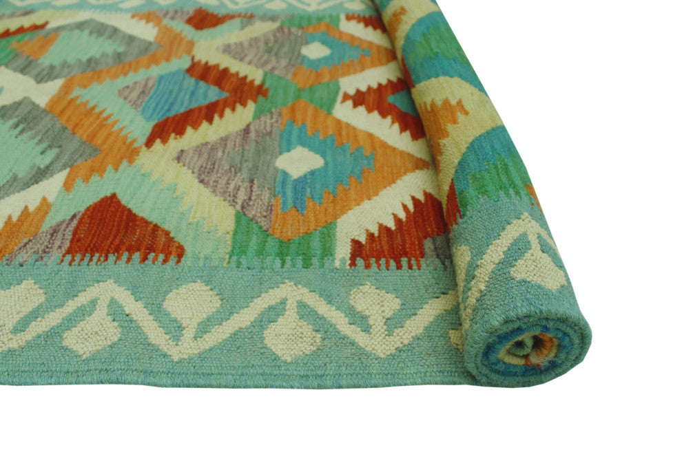 Sangat Kilim Fenhas Light Blue/Orange Runner, 2'6x7'10