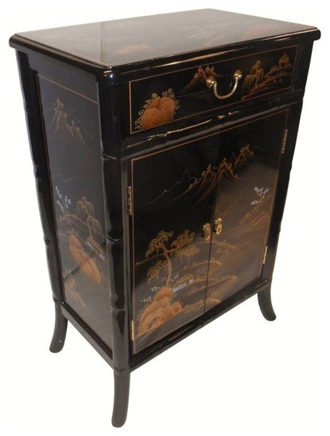 Oriental Shoe Cabinet Carved Bamboo-Style