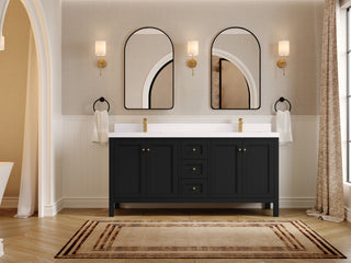 Nashville 72" Double Sink Bath Vanity, Black 2" White Quartz