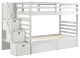 My Bed Now Everest Twin-over-Twin 2-Drawer Wood Bunk Bed w/ Staircase in White