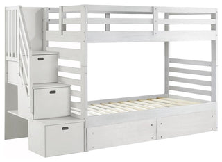 My Bed Now Everest Twin-over-Twin 2-Drawer Wood Bunk Bed w/ Staircase in White