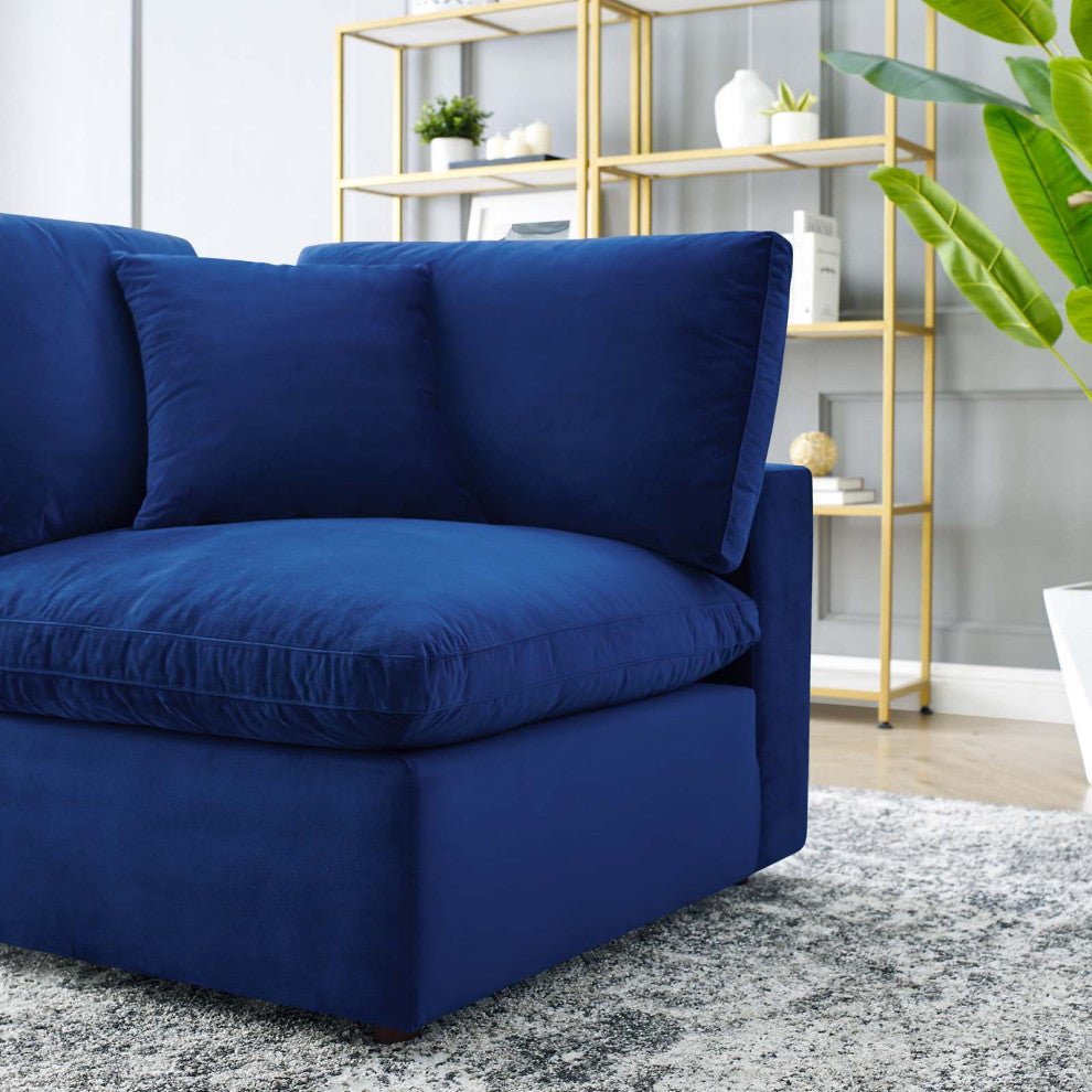 Commix Down Filled Overstuffed Performance Velvet Corner Chair Navy