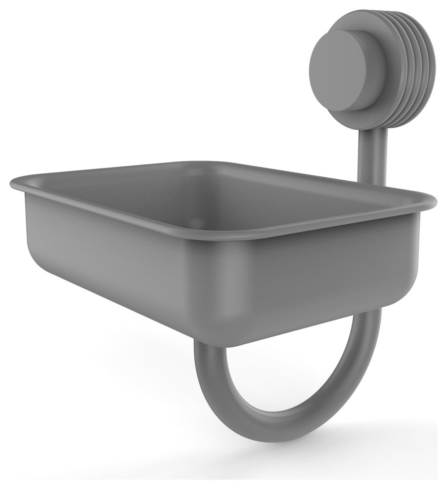 Venus Wall Mount Soap Dish With Groovy Accents, Matte Gray